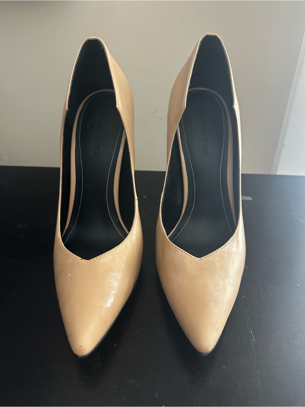 Kendall & Kylie Beige Pointed-Toe Patent Pumps